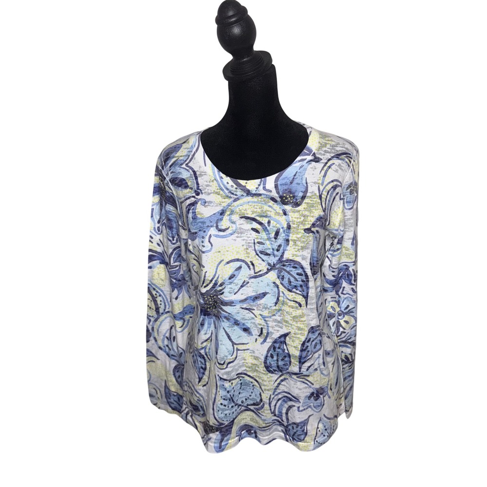Whimsy Rose Burnout Floral Sublimation Top Size S Blue BOHO Lightweight‎ Sheer